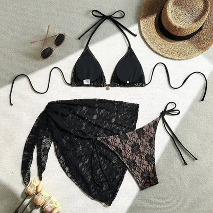 Lace Sexy Bikinis Female Swimsuits Women Three-Piece Swimwear Beach Swimming Wear Bathing Suits Brazilian Bikini Set Pool Bat