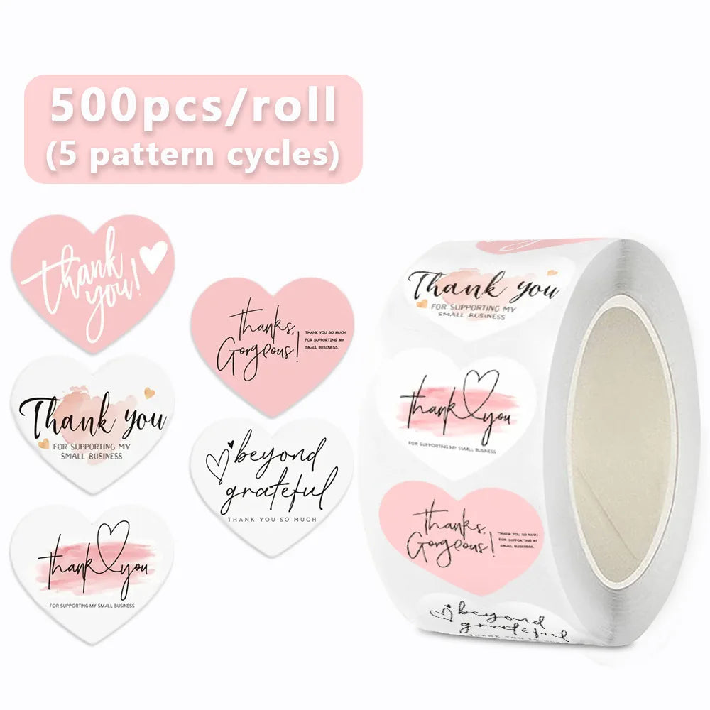 100-500pcs Heart Pink Thank You Stickers For Supporting Business Package Decoration "Gorgeous Thanks" Business Stickers - H08