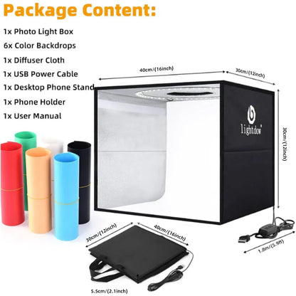 Lightdow Photo Studio Light Box Kit 12"x12"（30x30x30cm） with 120pcs LEDs 6 Backdrops for Photography Portable Dimmable Versat