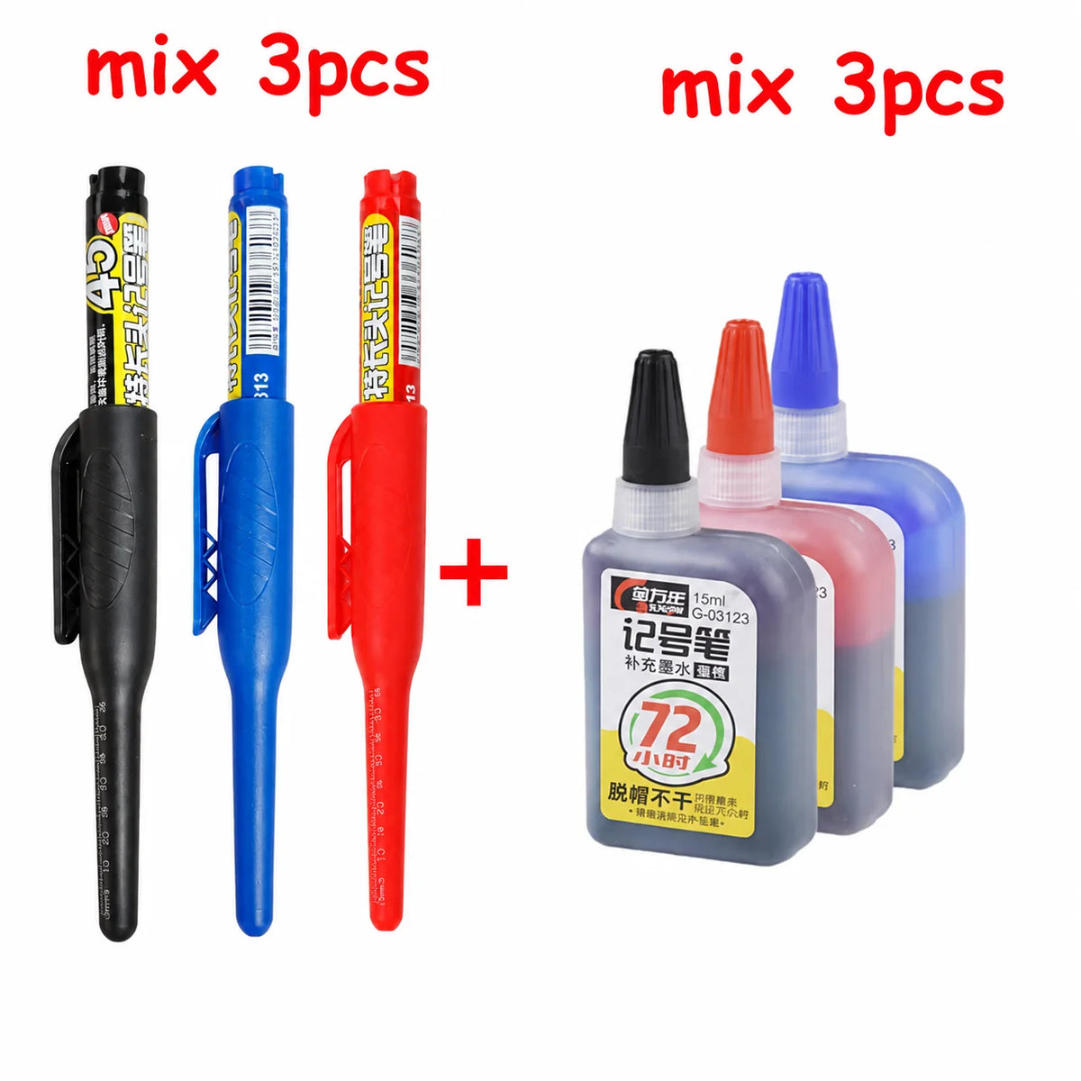 1-6Pcs 45mm Waterproof Long Head Nib Deep Hole Markers Pen Tile Carpenter Pen Multi-purpose for Woodworking Black/Blue/Red In