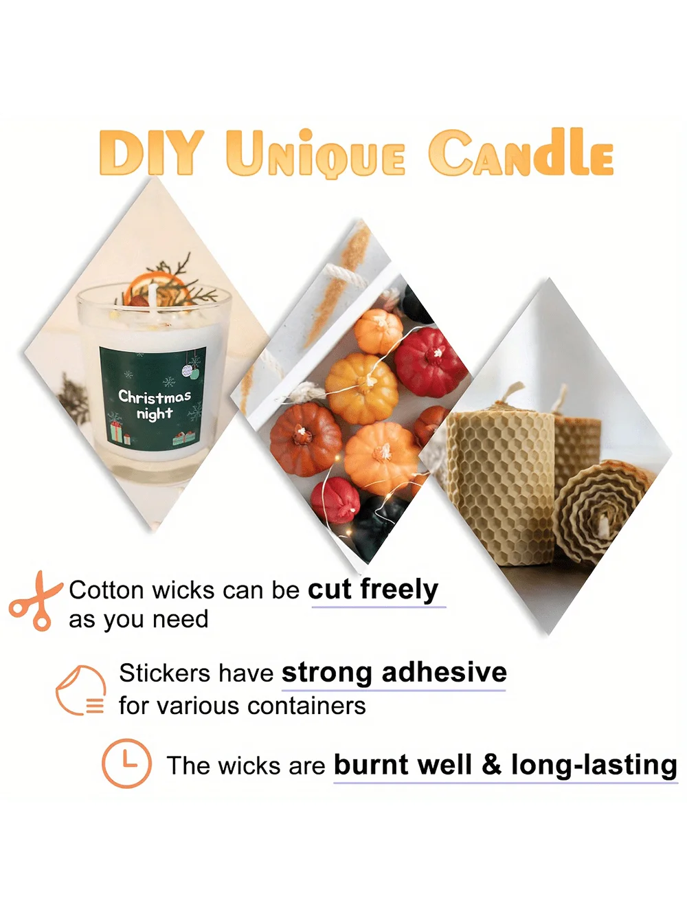 200 ft Candle Wick - Candle Wick with 100 Metal Wicks, 60 Candle Stickers, 5 Wooden Wick Holders, Soy Wax Candle Wick DIY Cra