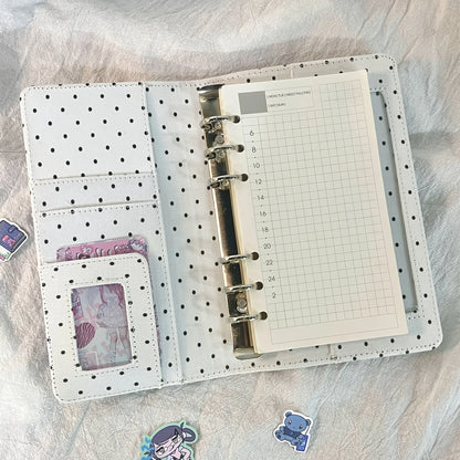 A6 Polka Dot Cloth Binder Notebook 6-Hole Loose Leaf Portable DIY Scrapbook Journal Multi Pocket Photo Album Planner School G