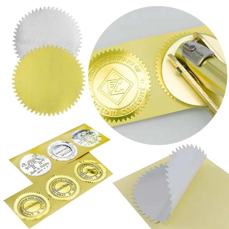 100PCS/Pack 45mm Round Gear Sticker Gold Silver Self Adhesive Steel Seal Stickers Envelopes Invitation Embossing Stamp Props 