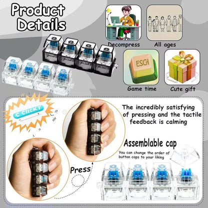 4Keys Illuminated Mechanical Keyboard Keychain Finger Button Anti Stress Keycap for Office Home Adults Kid,Decompression Clic
