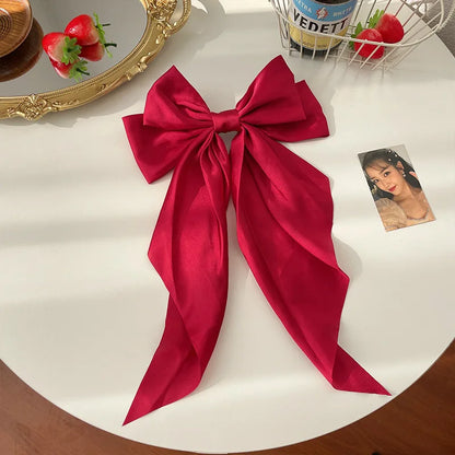 11 Solid Color Satin Ribbon Big Bows Hairpin Spring Clips Hair Accessories for Women Girls Trendy Korean Summer Headwear 2023