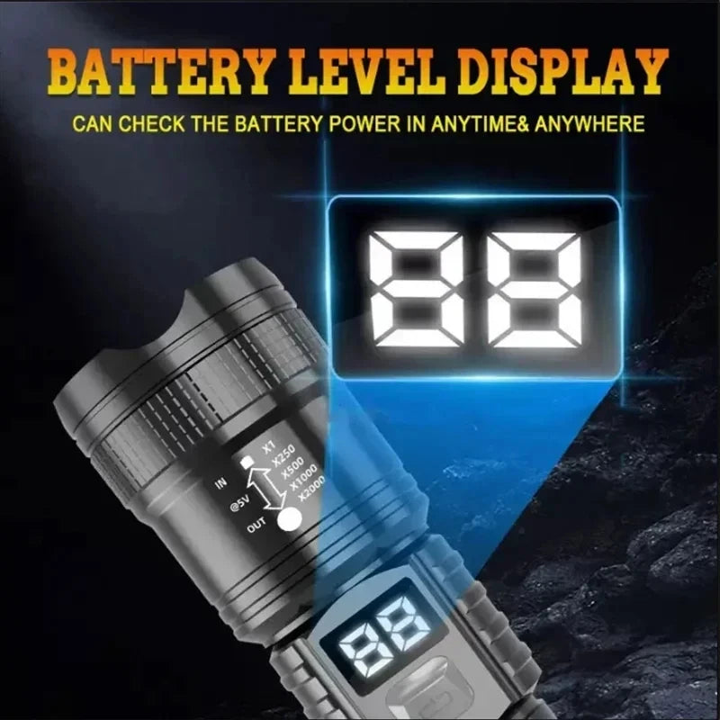 100000LM Super Bright Flashlight Rechargeable LED Torch Long Range Tactical Lamp for Outdoor Waterproof Camping Fishing Lante