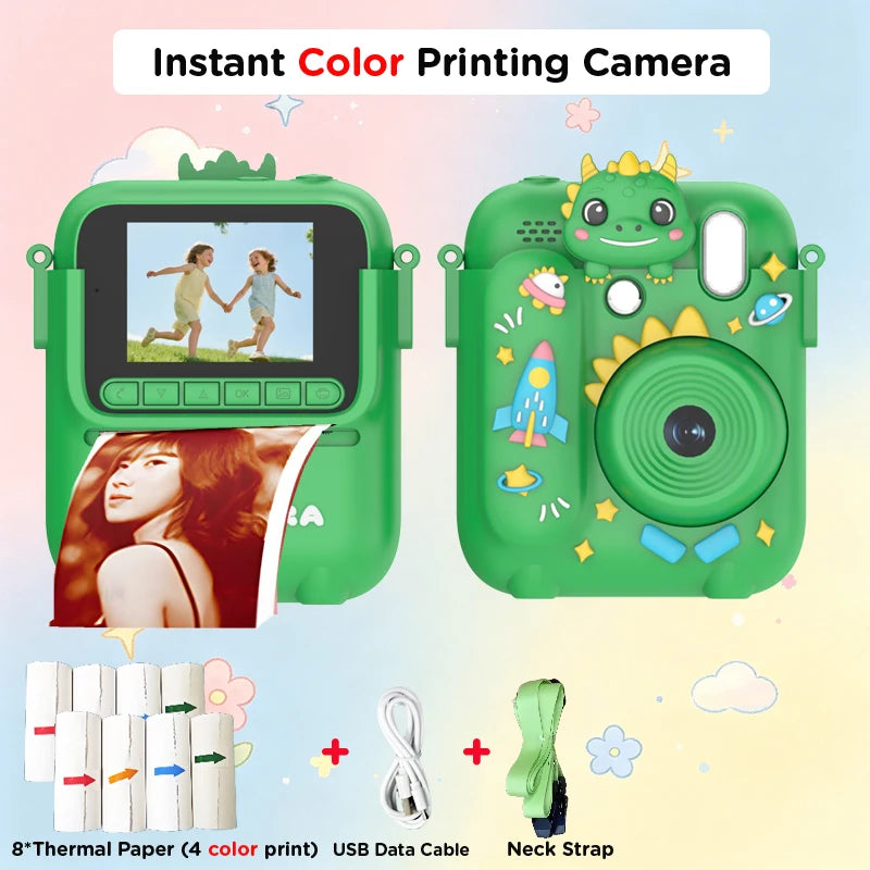 Color Printing Camera Kids Instant Camera 32GB 1080P Thermal Print Digital Camera Print Photo Video Games Music Children Gift