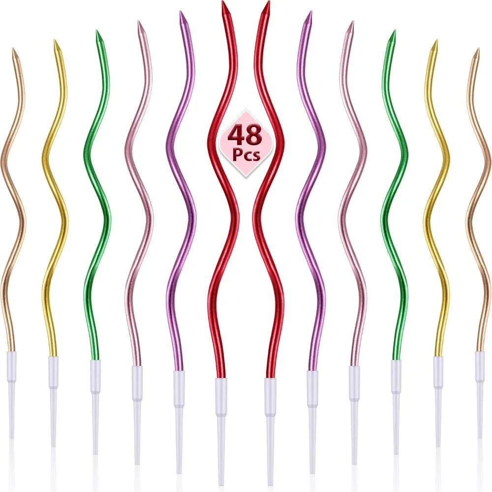 12/48pcs/1case Birthday Candles Spiral Cake Candles Long Thin Cake Candles For Wedding Party And Cake Decoration - Colorful C