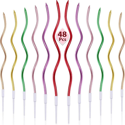 12/48pcs/1case Birthday Candles Spiral Cake Candles Long Thin Cake Candles For Wedding Party And Cake Decoration - Colorful C