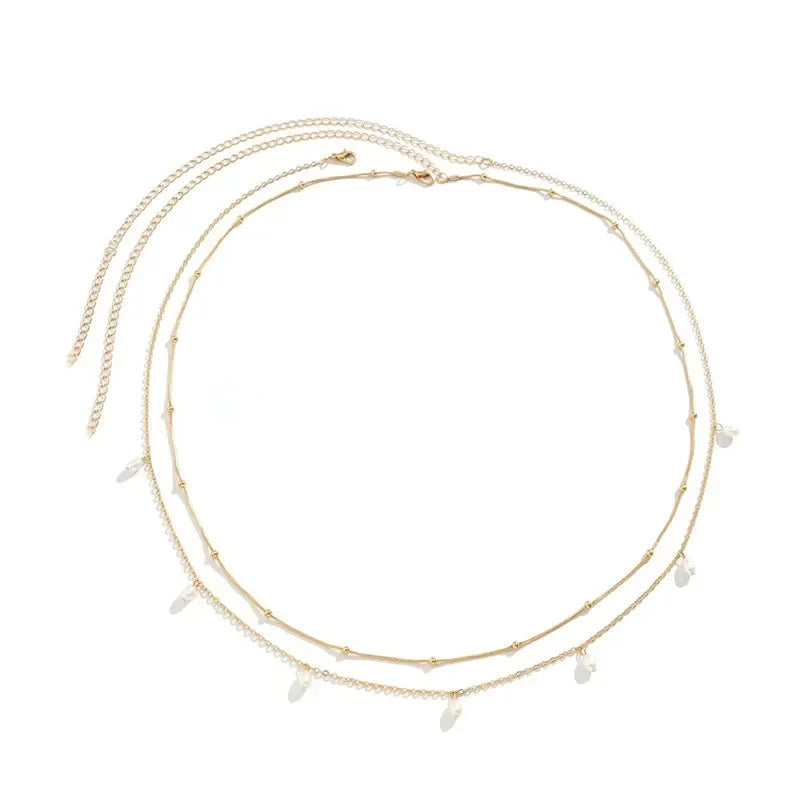 New Fashion Sexy Double Layer Pearl Chain for Women Waist Bead Belly Chain Belly Belt Summer Beach Body Jewelry Festival Gift
