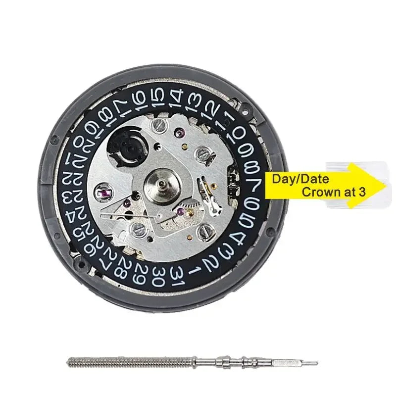 Japan Genuine NH35 Automatic Mechanical Movement High Accuracy 24 Jewels Mod Watch Replacement NH35A Date at 3:00 - B at 3.0 