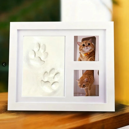 1pcs DIY Pet Paw Print Memorial Set - Clay Mold & Photo Frame, Souvenir Kit for Dogs & Cats, Perfect Pet Memorial Gift - Whit