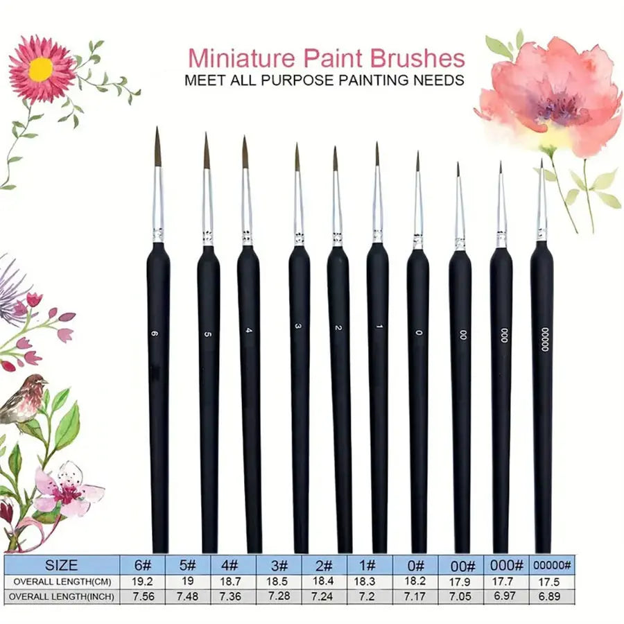 10/11pcs Miniature Paint Brushes, Detail Tip Paint Brushes Set With Ergonomic Handle - Suitable For Acrylic Painting, Oil, Wa