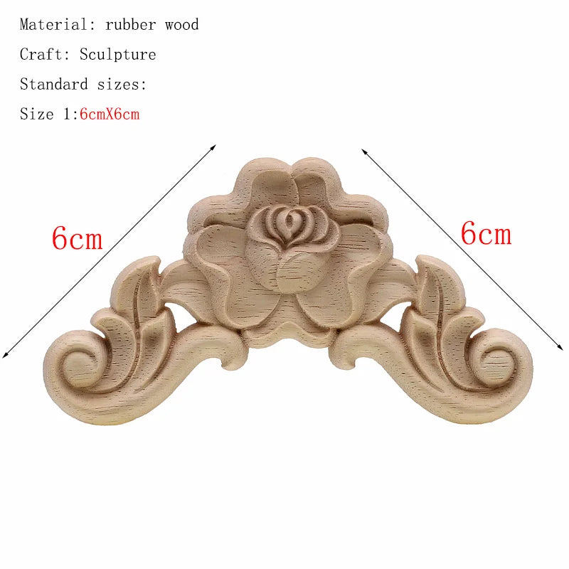 1Pc Unique Natural Floral Wood Carved Wooden Figurines Crafts Corner Appliques Frame Wall Door Furniture Woodcarving Decorati