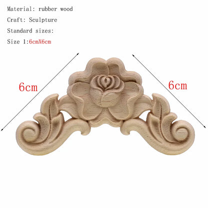1Pc Unique Natural Floral Wood Carved Wooden Figurines Crafts Corner Appliques Frame Wall Door Furniture Woodcarving Decorati