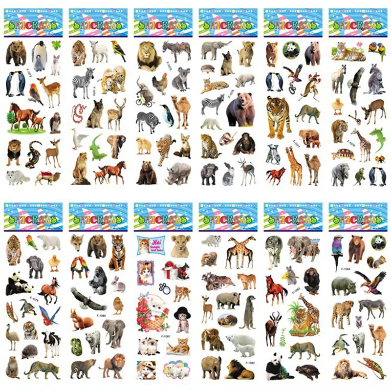 10 Sheets 3D Puffy Stickers Animals Bulk Stickers Scrapbook Decoration Birthday New Year Christmas Gifts for Kids Boys Girls