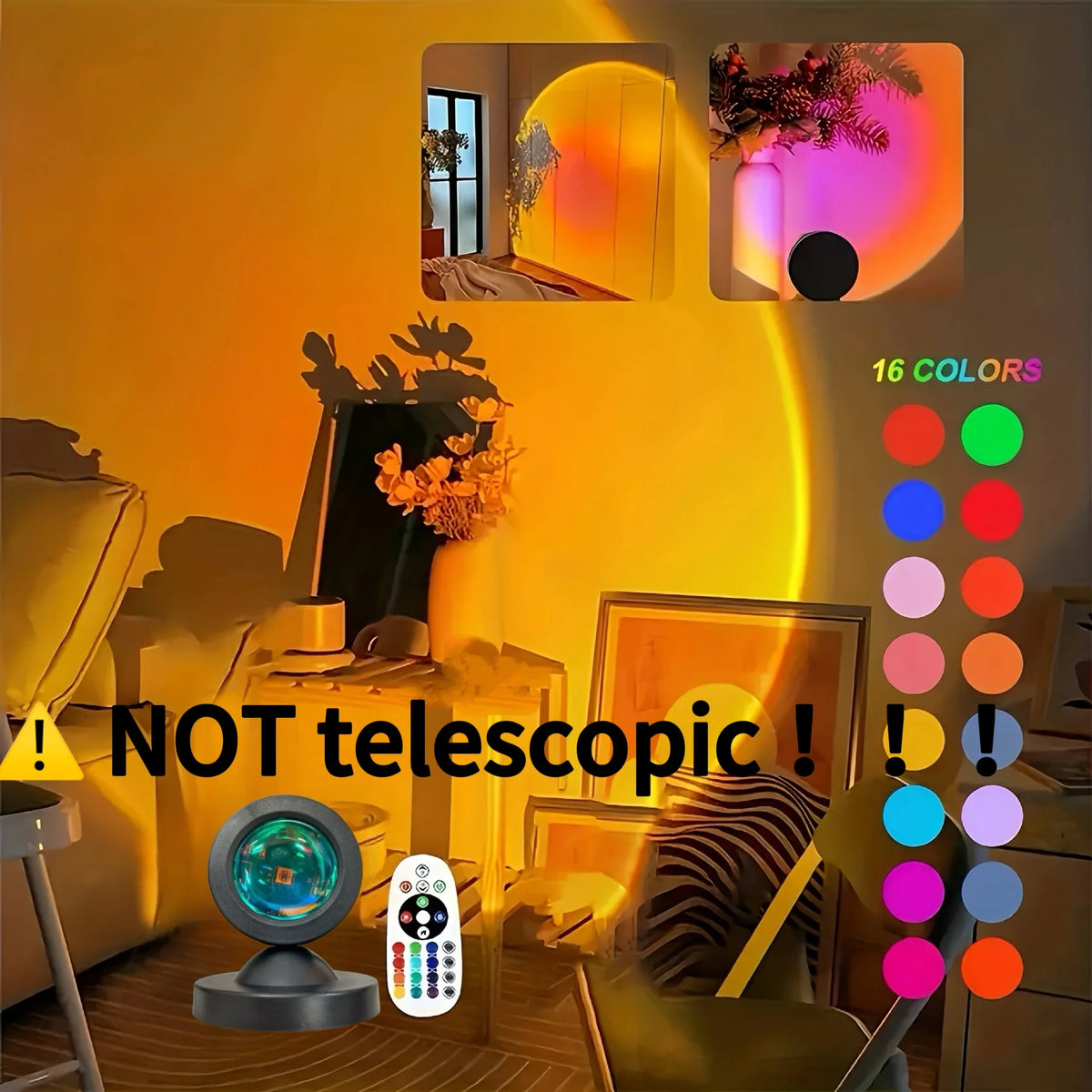 1pc Vibrant Sunset Projection Light - 16-Color Spectrum, USB Remote Control, Dynamic Color Changing LED Light - Creates Warm 