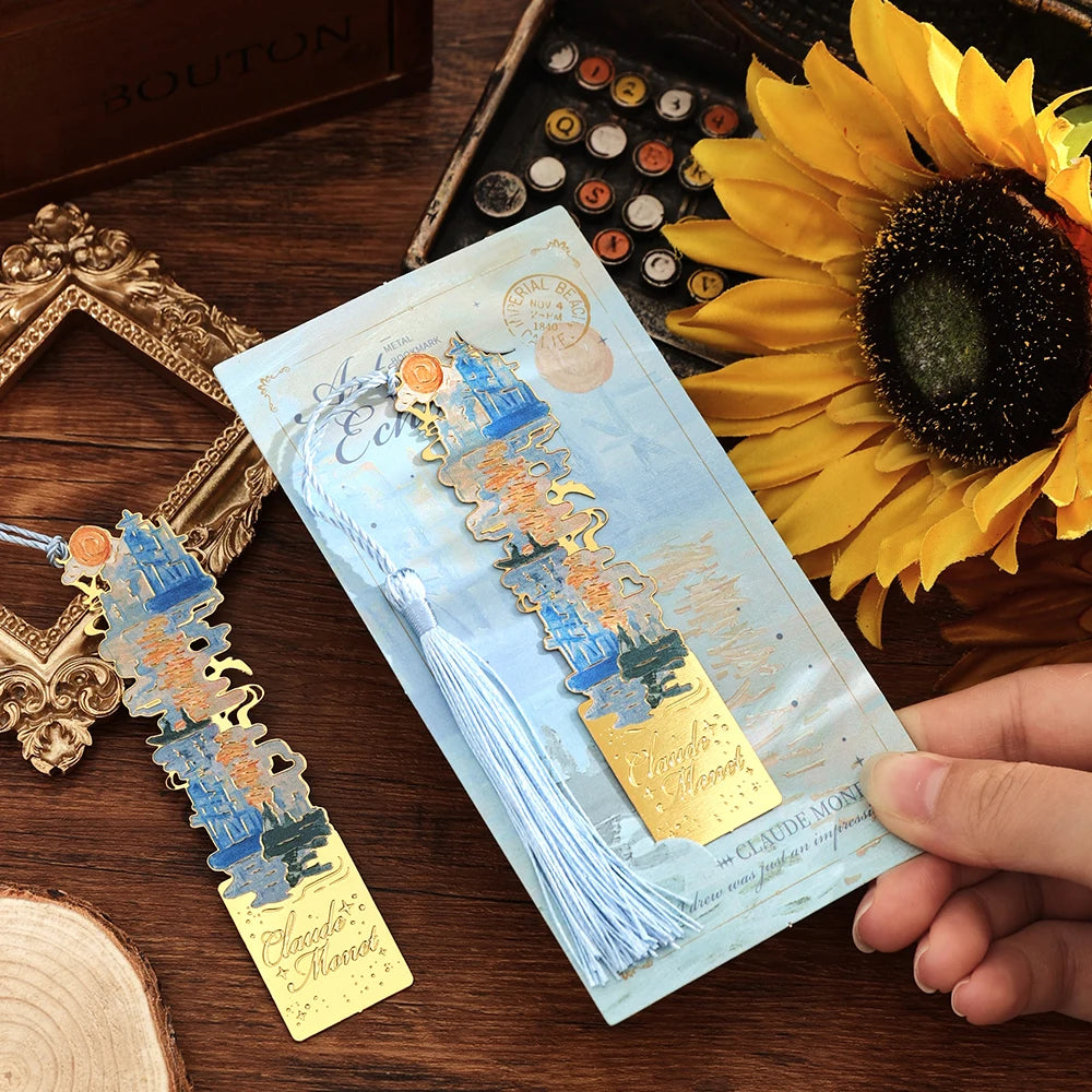 1 Pc Vintage Artistic Metal Bookmark, Hollow Painting Design With Long Tassel For Office Book Lovers Reading Gift Stationery