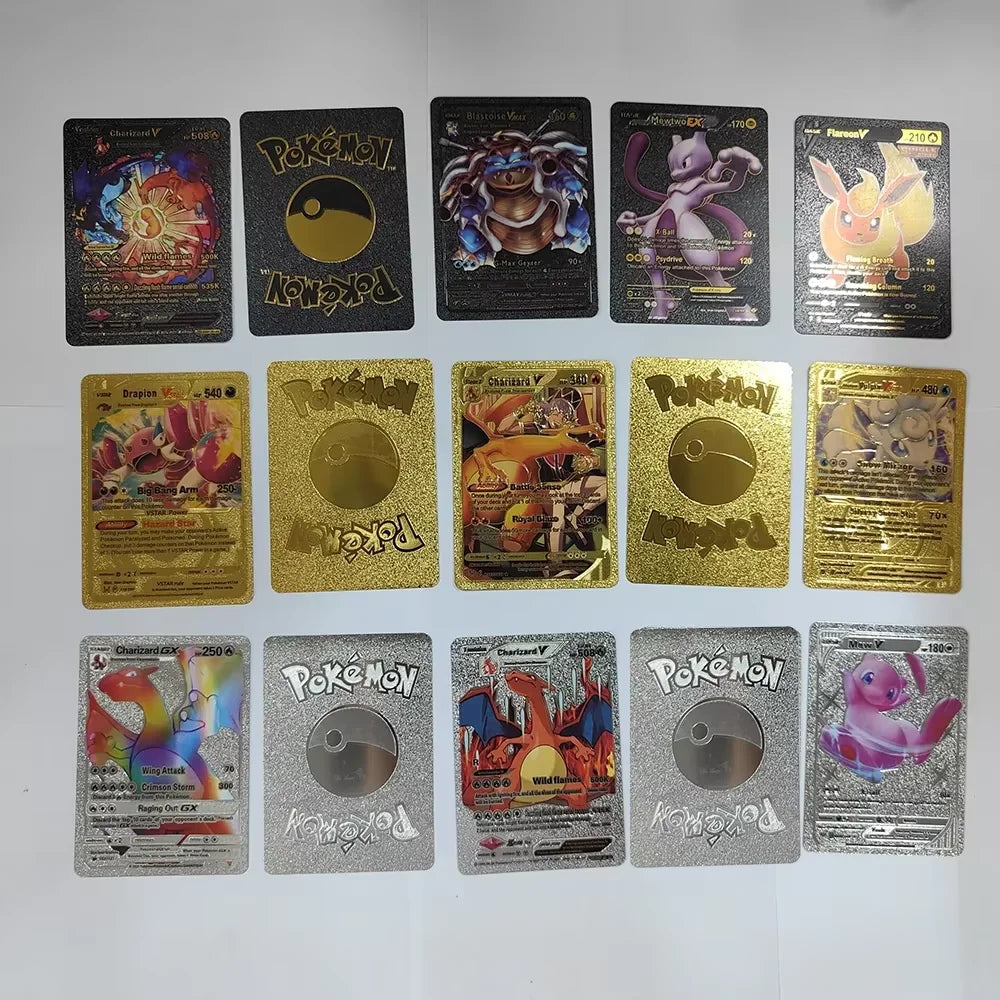 55pc English card Charizard Gold Foil Cards Golden Letters English Spanish Game Card Metalicas Vmax Gx Series Gift
