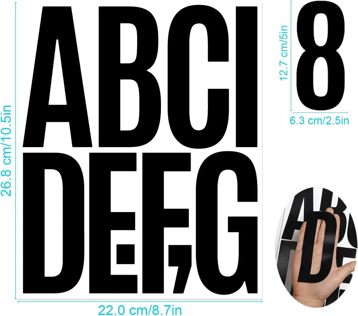 4 Sheets 5 Inch Big Alphabet Letter Numbers Stickers Removable Waterproof Letter Stickers for Car Mailbox Home Shop Office De