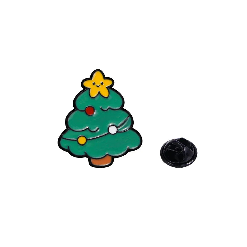 8pcs Cute Cartoon Christmas Day Enamel Brooch Creative Santa Claus Snowman Tree Lapel Pin Badge Backpack Clothing Accessories