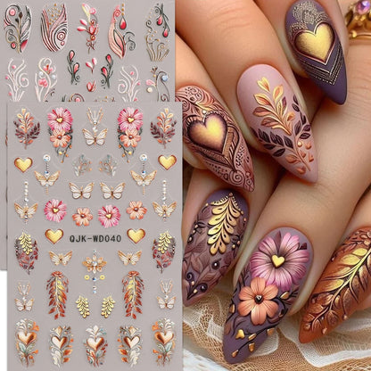 2pcs bohemian pattern embossed nail art stickers, retro nostalgic theme, easy to apply nail decoration, DIY, holiday gifts,
