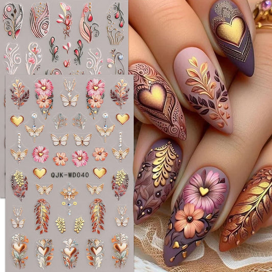 2pcs bohemian pattern embossed nail art stickers, retro nostalgic theme, easy to apply nail decoration, DIY, holiday gifts,