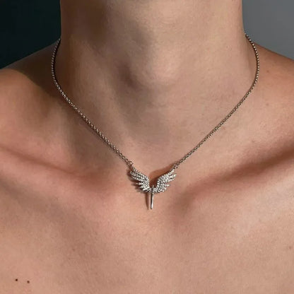 Angel Wings Pendant Necklace for Men Unisex Hip Hop Gothic Punk Clavicle Chain Trendy Classic Gold Silver Neck Jewelry Gift