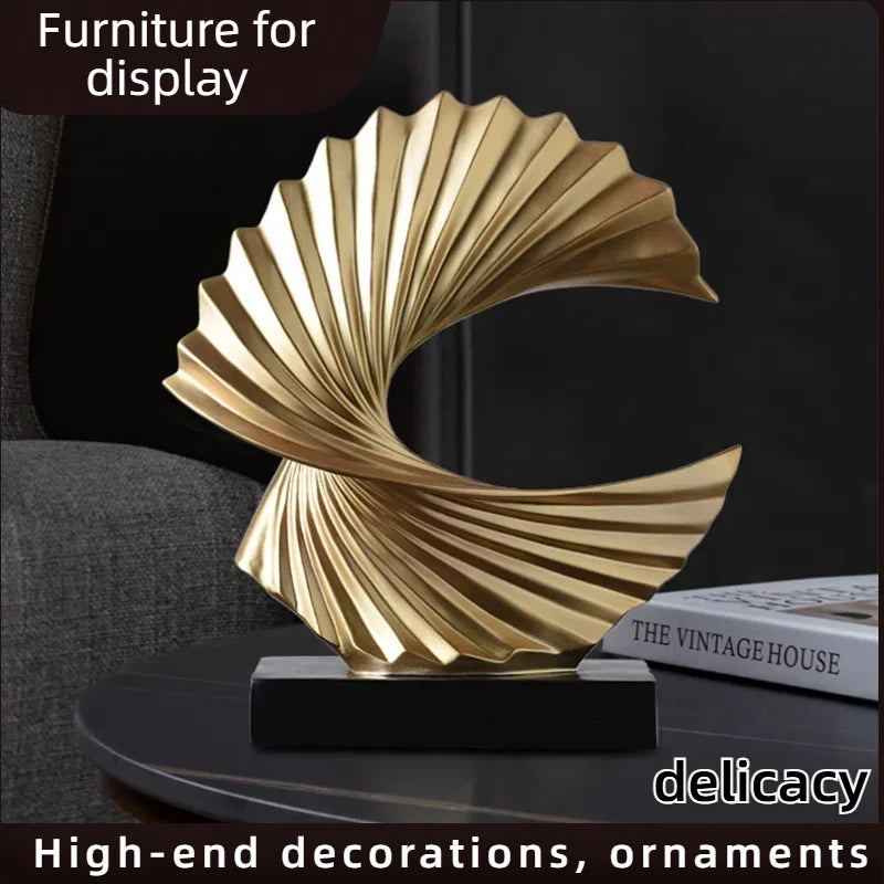 Modern Abstract Sculpture Art Deco Decor, Gold Ocean Wave Sculpture Large Home Decor Accents, Gold Statue for Men Office Hous
