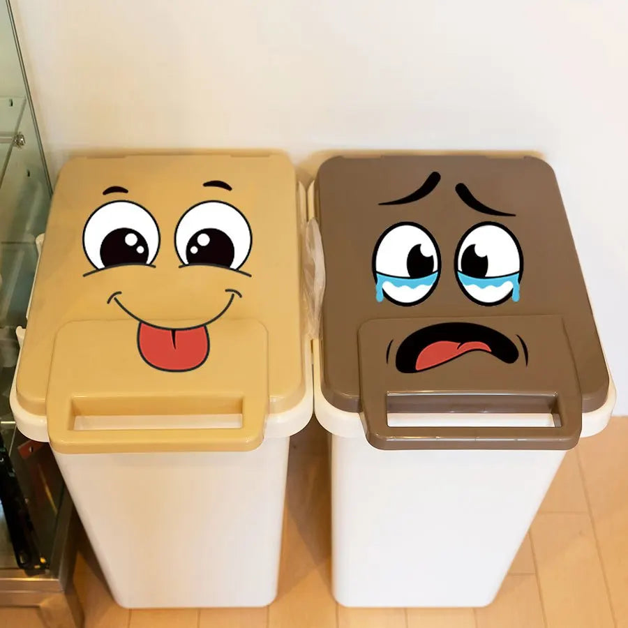 4 sheets/Set Cartoon Face Stickers,Self-Adhesive, Plastic Surface Compatible,Home Decoration Suitable for Trash Can, oilet De