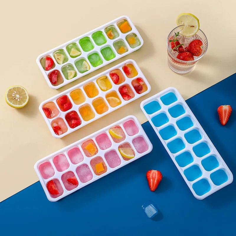 14-Grid Ice Cube Trays Silicone Ice Mold with Removable Lid DIY Homemade Popsicle Mould for Cocktail Freezer Kitchen Bar Tool