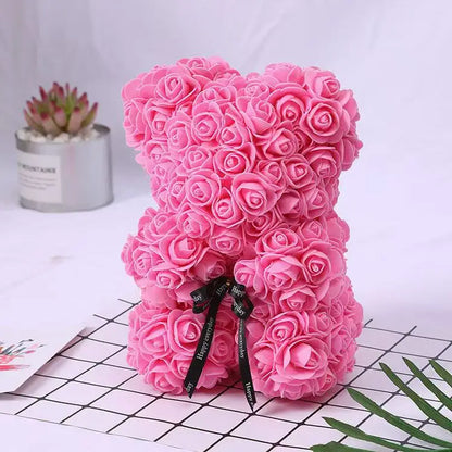 25cm Artificial Teddy Rose Flower Bear with Box Romantic Valentines Day Gift Girlfriend Women Anniversary Wedding Party Suppl
