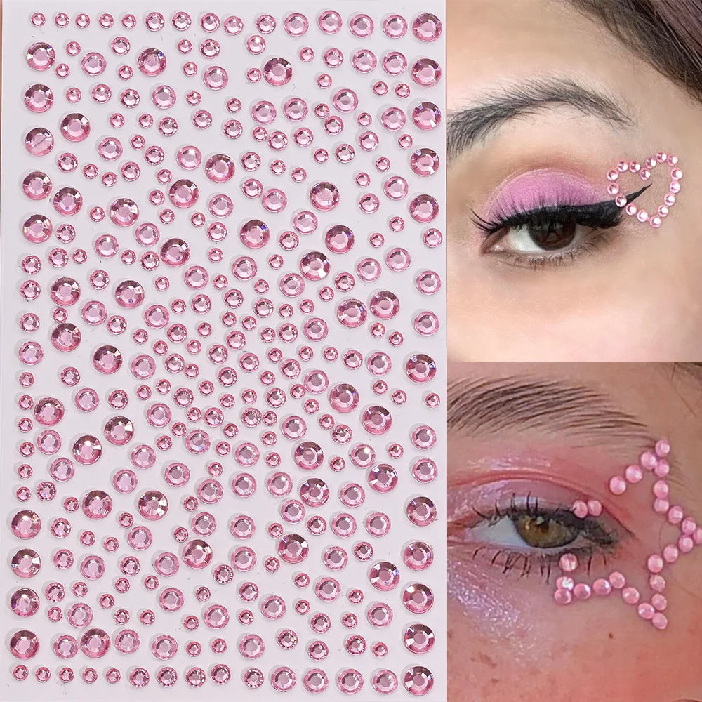 1Pcs 3D Emerald Green Face Jewels Tattoo Stickers Round Rhinestones Temporary Tattoos for Party Makeup DIY Body Diamond Decal