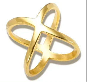 Crystal High End Non Tarnish Fashion Geometric Open Gold Plated Stainless Steel Rings for Women Wedding Ring Jewelry
