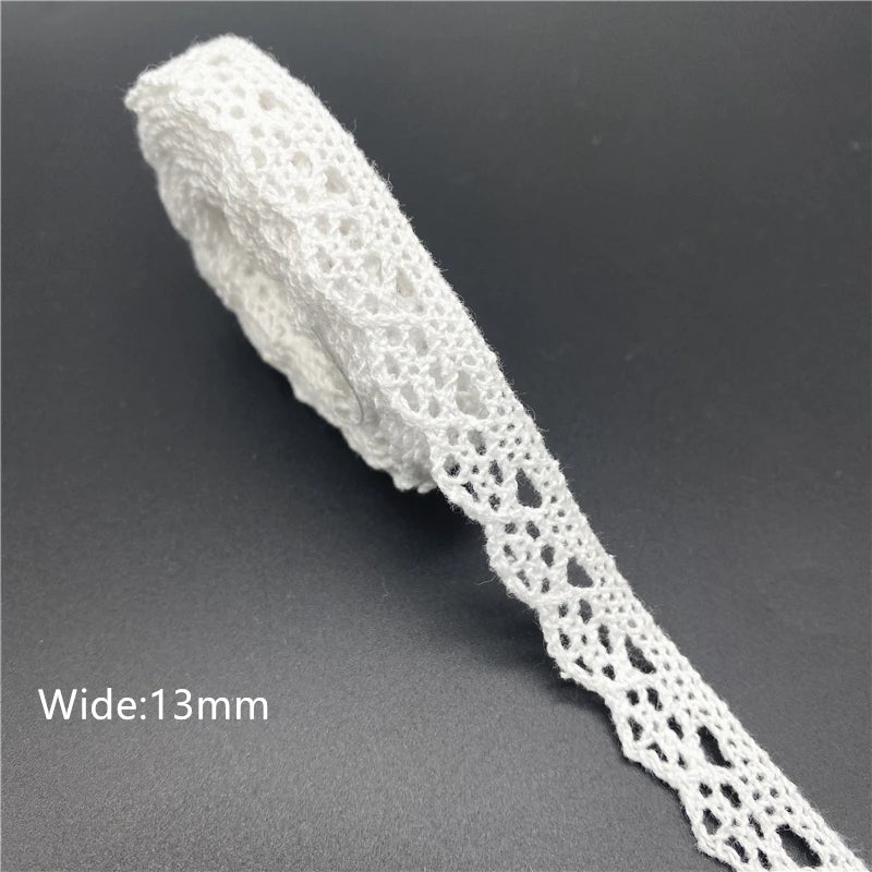 10mm-50mm 2yards White 100%Cotton Lace Ribbon For Apparel Sewing Fabric Trim Cotton Crocheted Lace Ribbon Handmade Accessorie