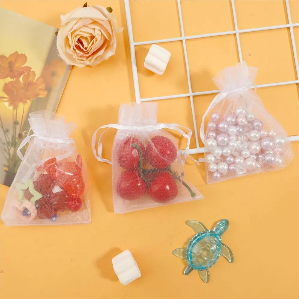 50pcs White Sheer Organza Bag Jewelry Gift Party Favor Bags with Drawstring for Wedding Christmas Small Jewelry Storage