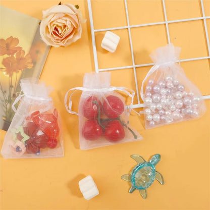 50pcs White Sheer Organza Bag Jewelry Gift Party Favor Bags with Drawstring for Wedding Christmas Small Jewelry Storage