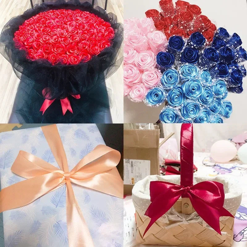 25yards/Roll 40mm Satin Ribbons Crafts Bow DIY Gift Wrap Wine Red Orange Yellow Green Blue Purple Black Gray Gold White Ribbo