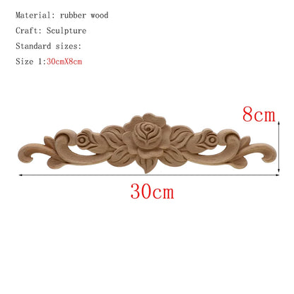 1Pc Unique Natural Floral Wood Carved Wooden Figurines Crafts Corner Appliques Frame Wall Door Furniture Woodcarving Decorati