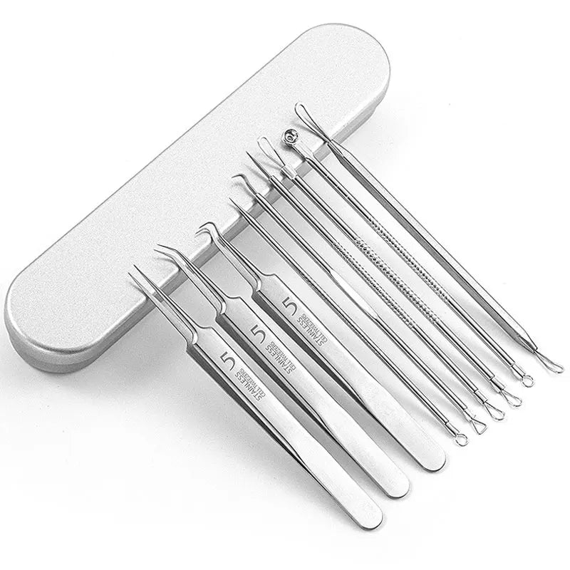 4-11Pcs Ingrown Hair Tweezers Acne Blackhead Removal Needles Black Dots Cleaner Deep Cleansing Pore Cleaner Face Skin Care To