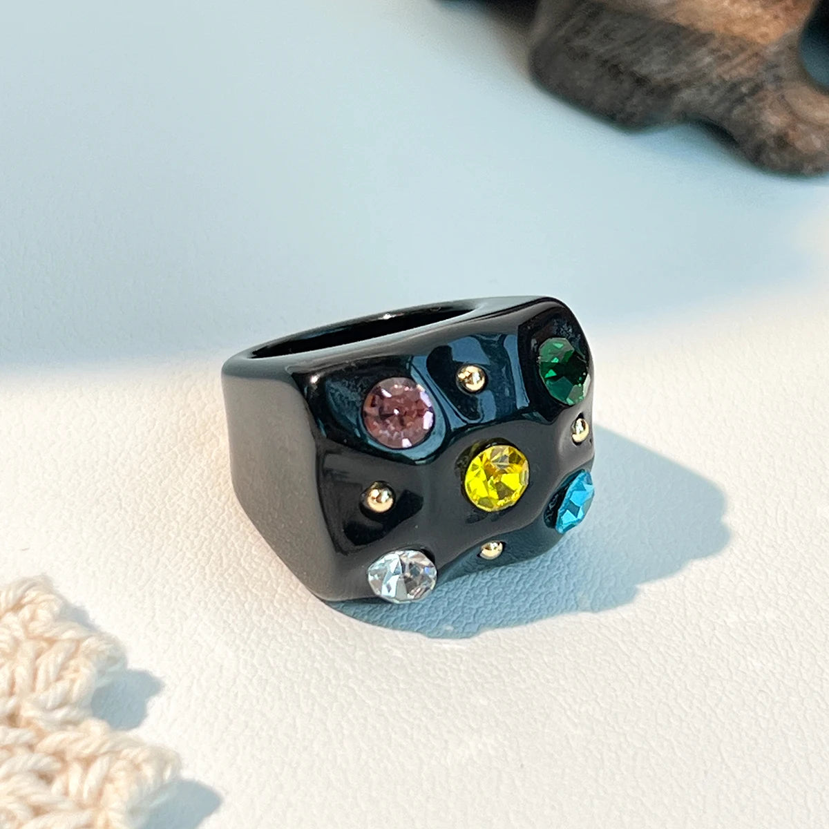 2022 New Sweet Multicolor Resin Oil Drip Ring for Women Geometric Oval Flowers Beads Rhinestones Ring Cute Jewelry HangZhi