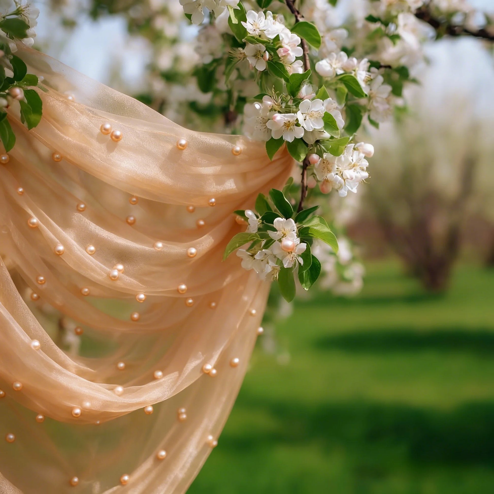 An elegant 6.56-foot six-color pearl table runner, perfect for wedding parties and events, and an ideal Christmas decoration.
