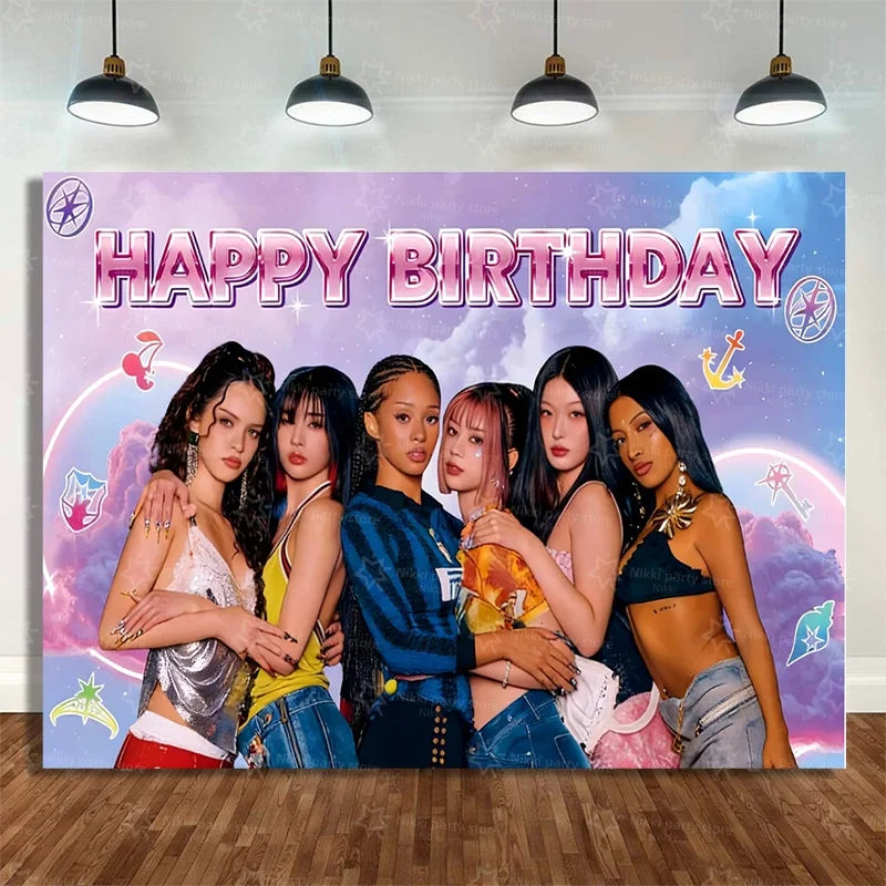 New Katseye Birthday Decoration Superstar Party Favors Stickers Poster Balloons Backdrop Banner Cake Decoration Baby Showe Gi