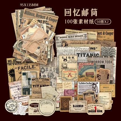 100 sheet Creative Scrapbook Vintage Materials Paper Combo Kit DIY Junk Journal Collage Photo Album Retro Art paper - B