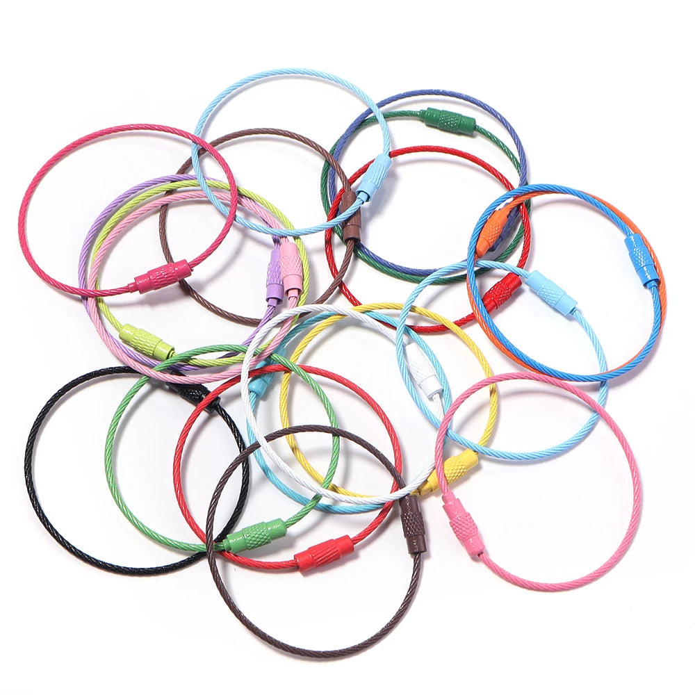 10pcs/lot Stainless Steel Wire Keychains Colorful Round Cable Loop Screw Lock Rope Rings For DIY Keyrings Key Chains Accessor