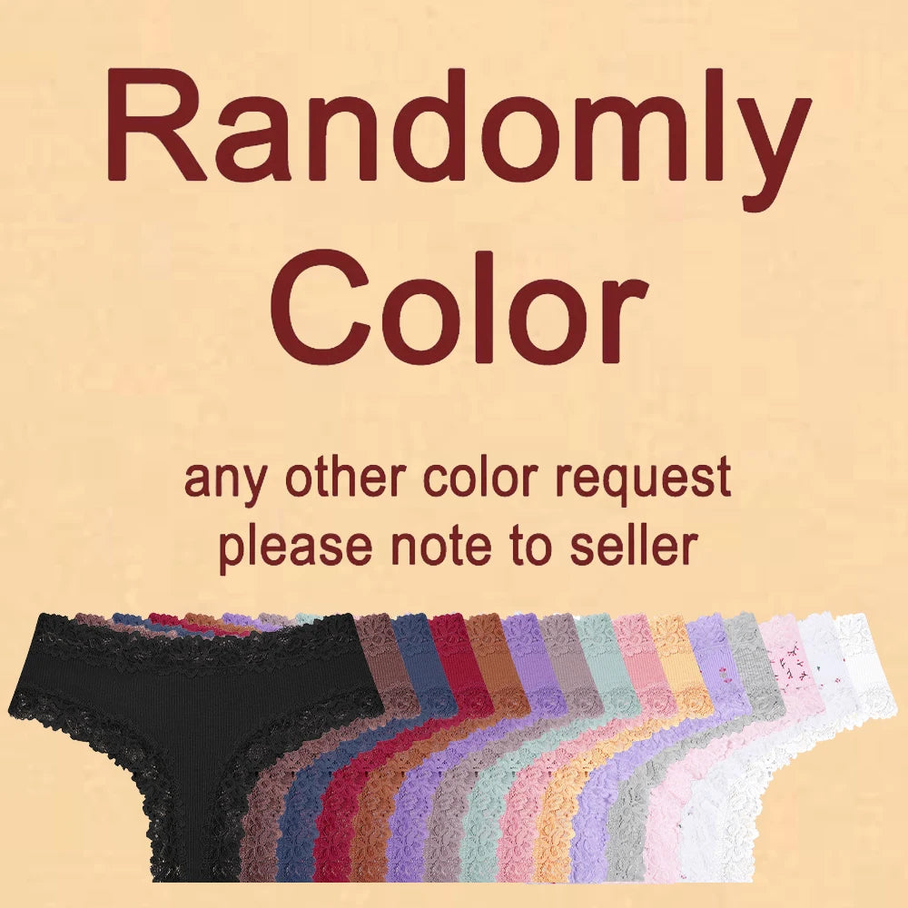 3Pcs Cotton Lace Patchwork Bikini Panties Women Seamless Floral Print Brazilian Pants Low Waist Breathable Female Sexy Linger