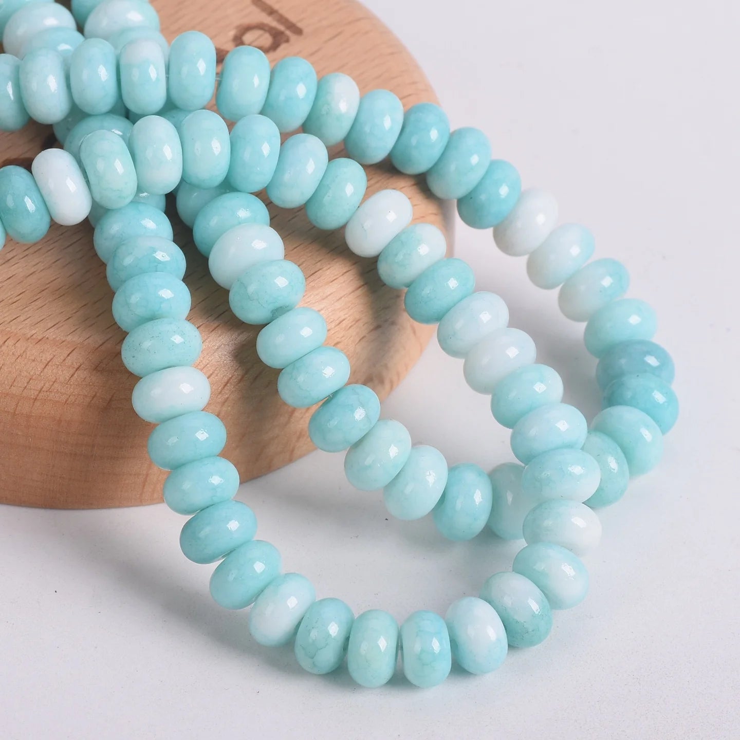 50pcs Mixed Colors Rondelle Shape 8x5mm Opaque Glass Loose Spacer Beads Lot For Jewelry Making DIY Bracelet Findings - Cyan L