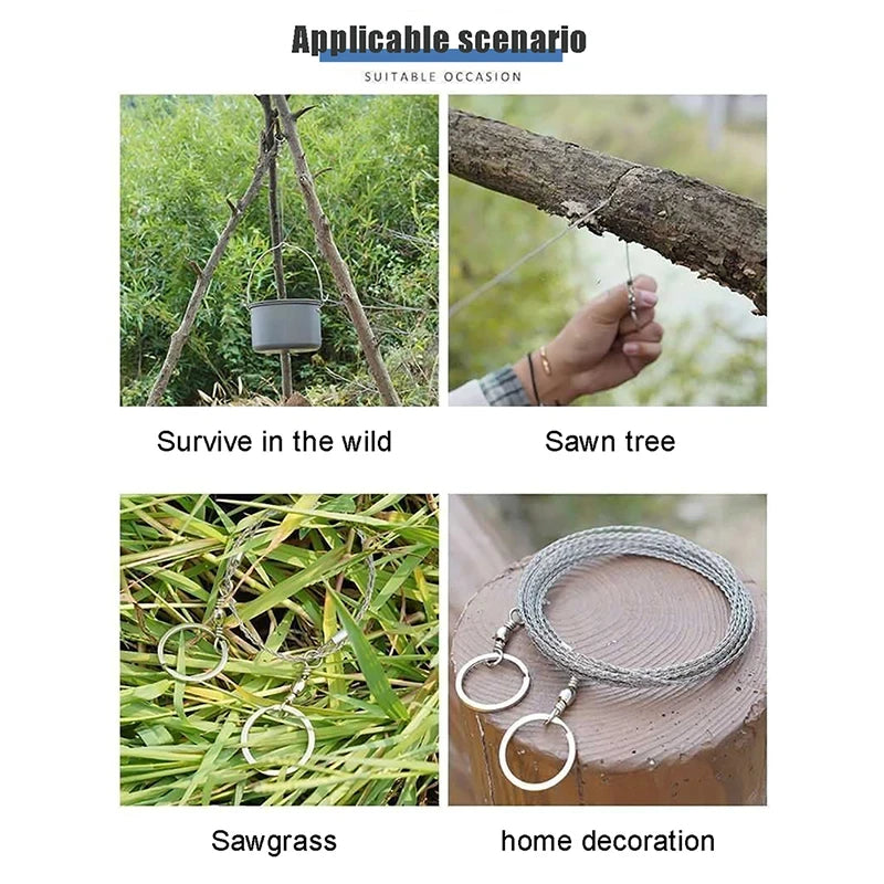 1-3M Outdoor Hand Drawn Rope Saw Portable Stainless Steel Wire Saw Manual Cutting Chain Camping Hiking Survive Woodworking To