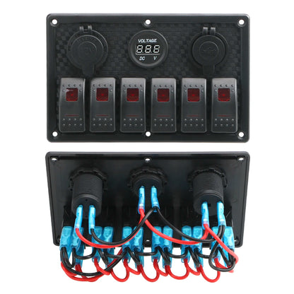 24V 12V 6 Buttons Switch Panel With Digital Voltmeter Tester USB Chargers 3.0 Light Toggle Car Power Adapter Marine Boat Cara