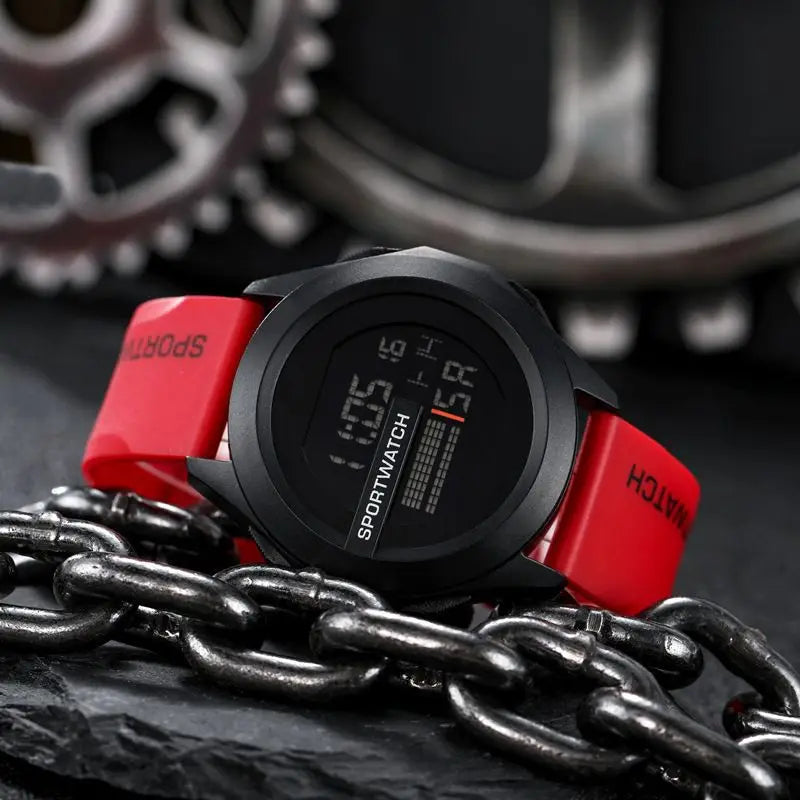 Multi Functional Electronic Watch Men's Large Dial Luminous Electronic Watch - red